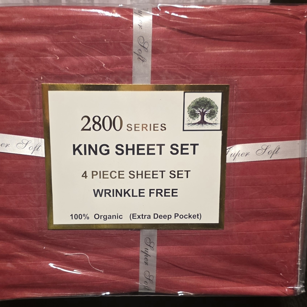 Hotel Quality Organic King Sheet Set 2800 Thread Count Red 4 Piece New